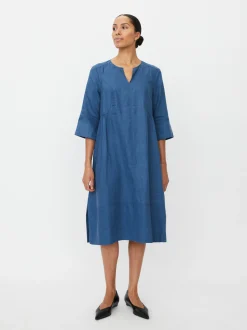 Masai Damen Leinenkleid in blau - Ausschnitt: Rundhals