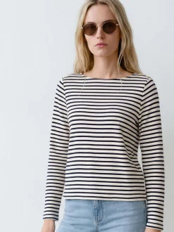 Mavi Damen Langarmshirt in ecru blau - Ärmel: langarm