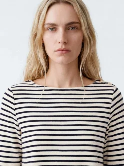 Mavi Damen Langarmshirt in ecru blau - Ärmel: langarm