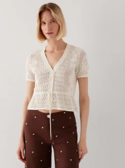 Mavi Damen Strickjacke in ecru - Ärmel: kurzarm