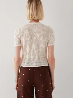 Mavi Damen Strickjacke in ecru - Ärmel: kurzarm