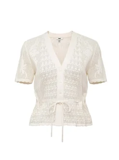 Mavi Damen Strickjacke in ecru - Ärmel: kurzarm