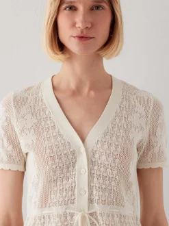Mavi Damen Strickjacke in ecru - Ärmel: kurzarm