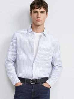 Mavi Herren Langarmhemd - Stripe in hellblau weiß