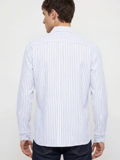 Mavi Herren Langarmhemd - Stripe in hellblau weiß