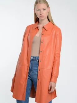 Maze Damen Hemdkleid aus Leder in orange
