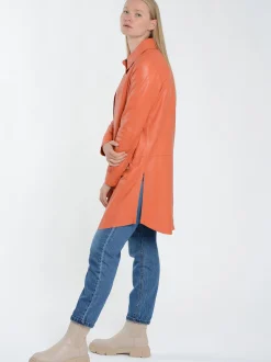 Maze Damen Hemdkleid aus Leder in orange