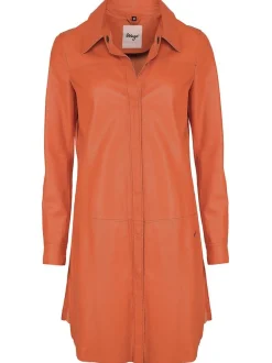 Maze Damen Hemdkleid aus Leder in orange