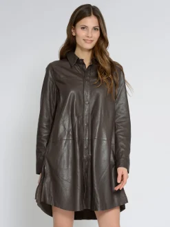 Maze Damen Hemdkleid aus Leder in braun