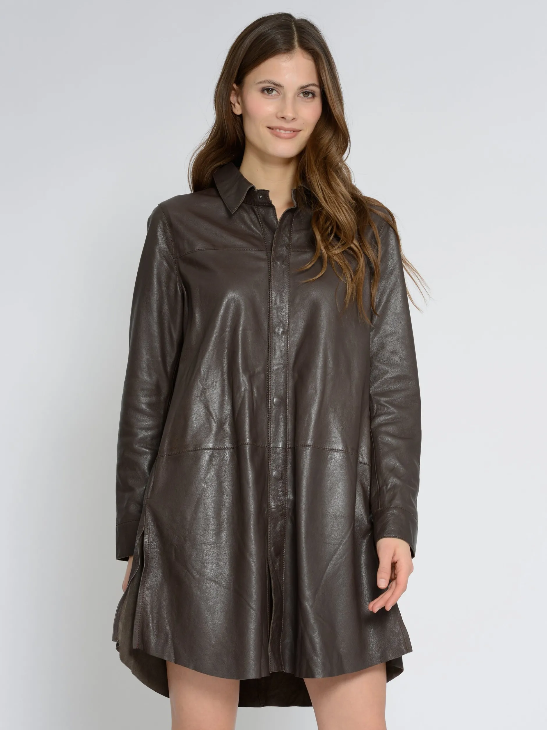 Maze Damen Hemdkleid aus Leder in braun