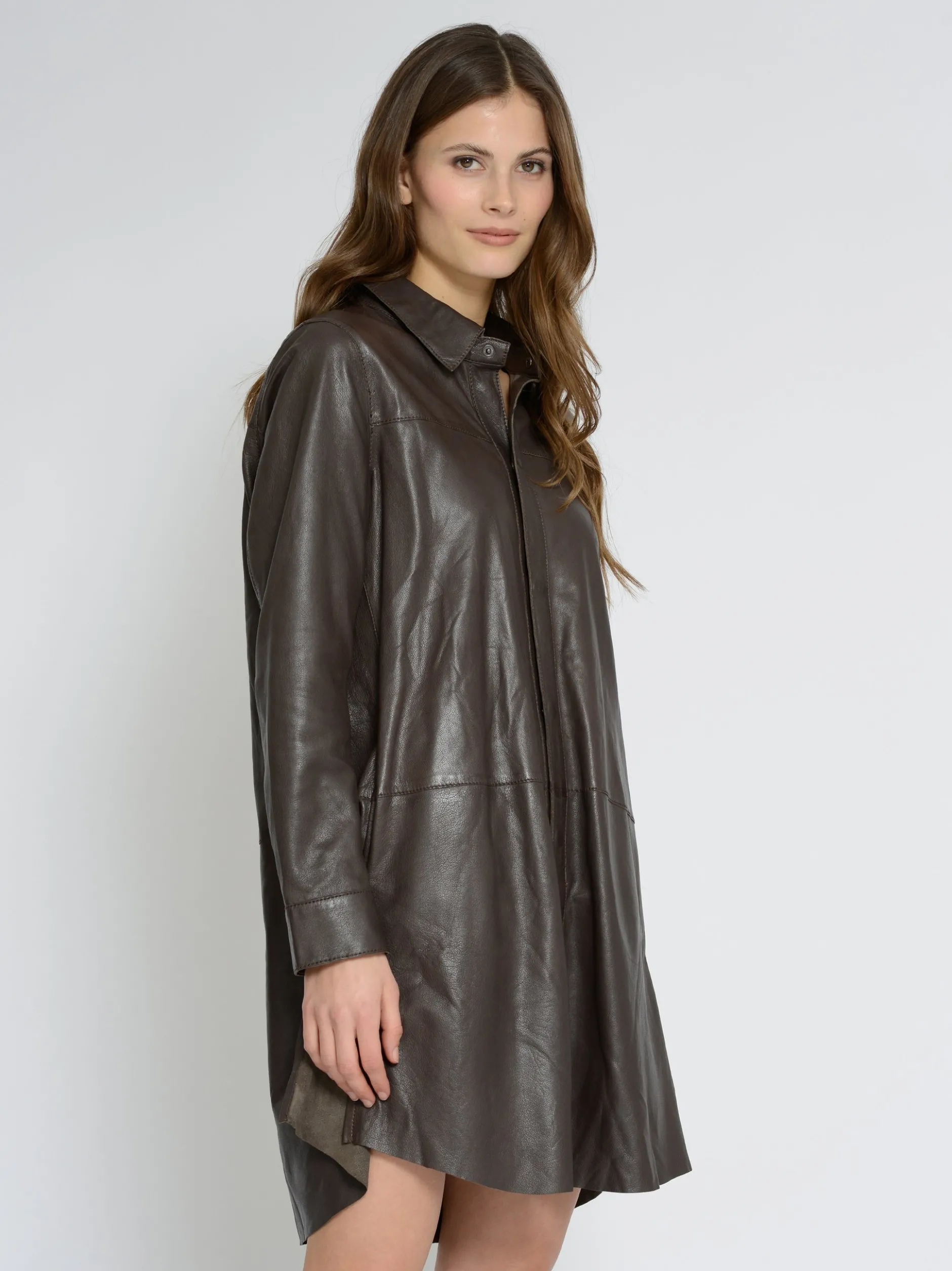 Maze Damen Hemdkleid aus Leder in braun
