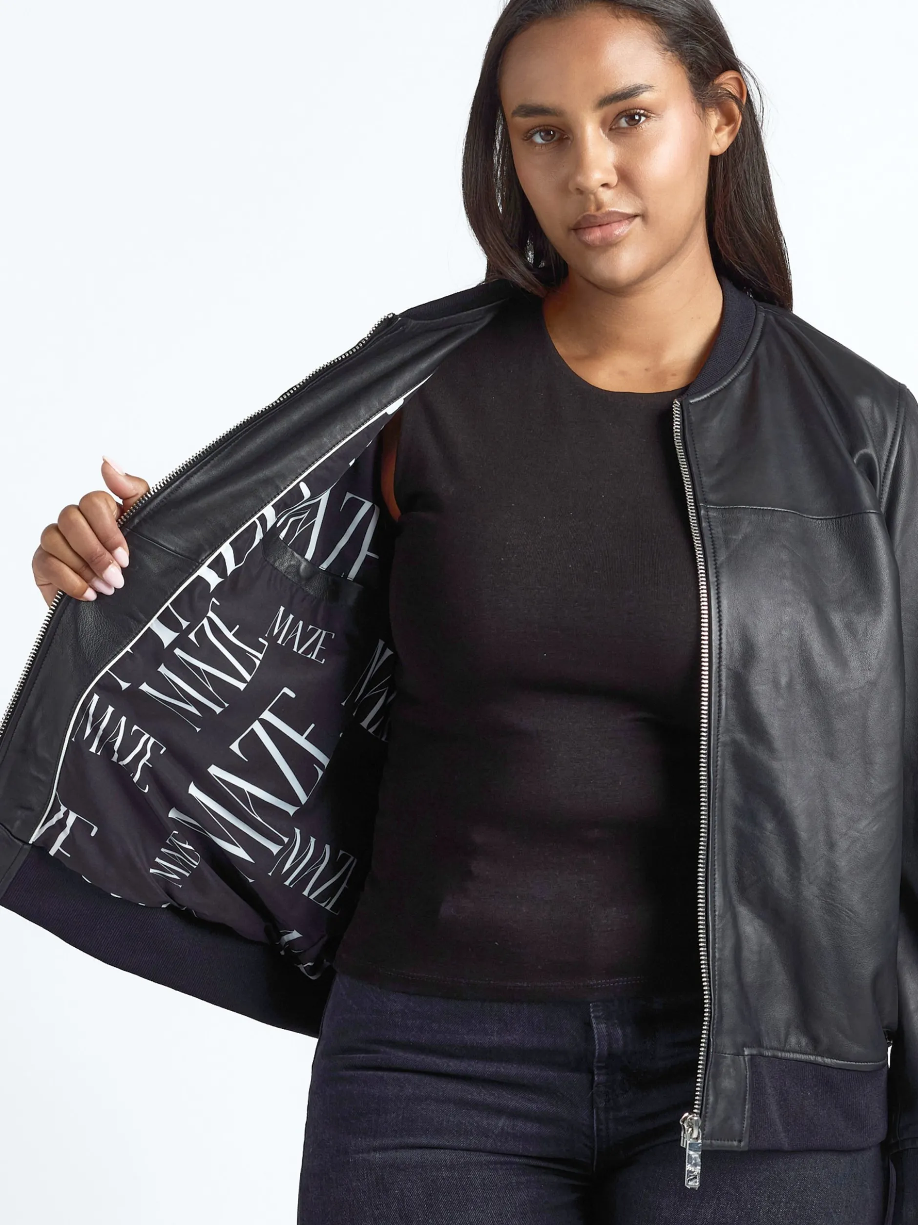 Maze Damen Lederblouson in schwarz
