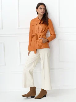 Maze Damen Lederhemd in orange