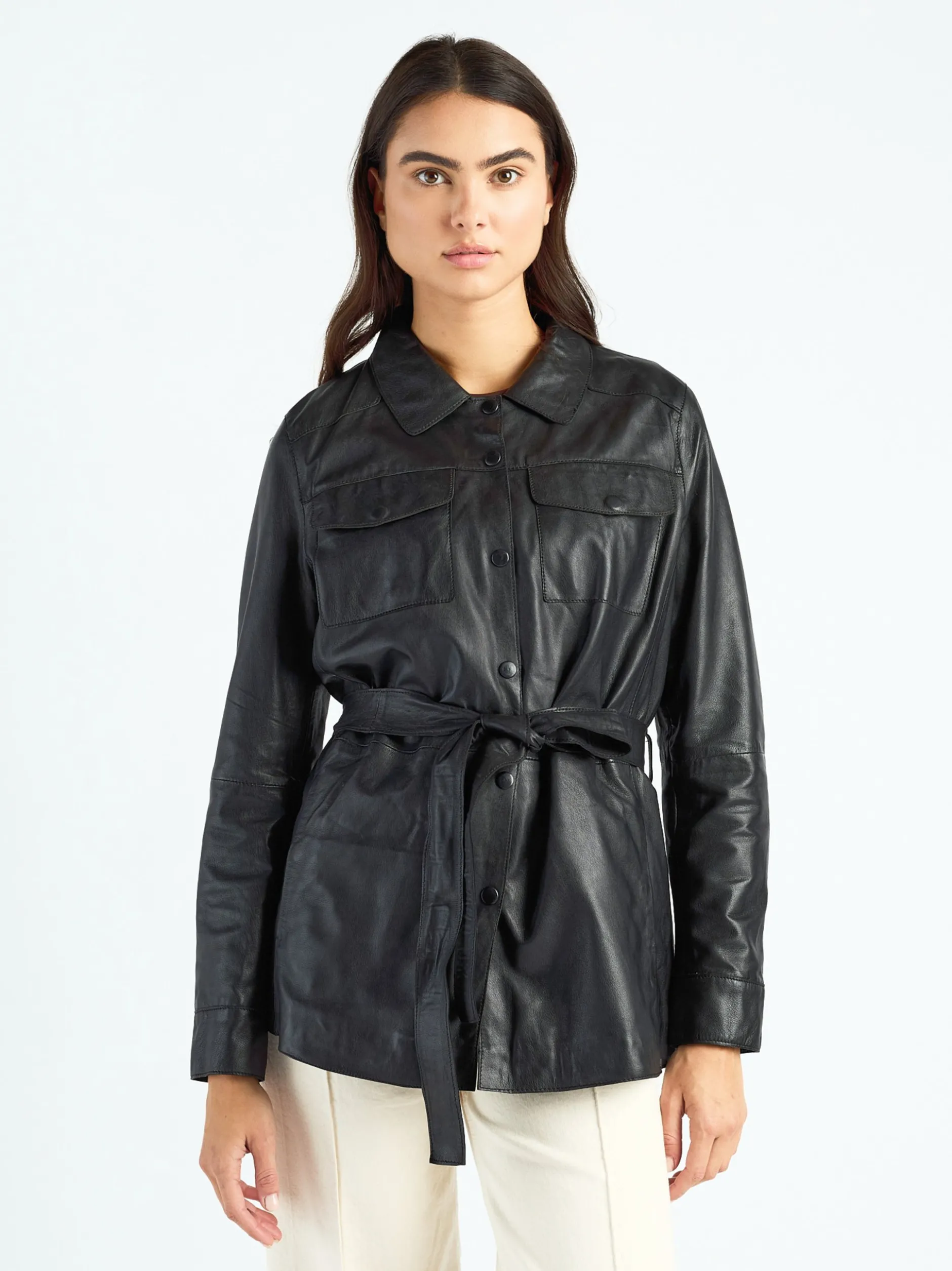 Maze Damen Lederhemd in schwarz