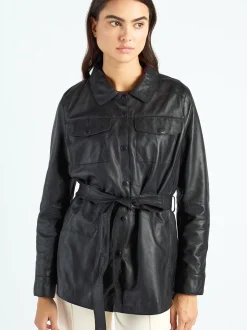 Maze Damen Lederhemd in schwarz