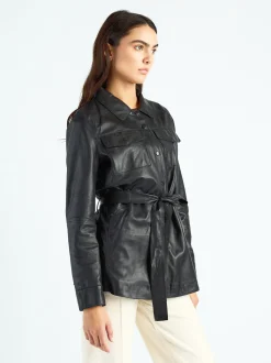 Maze Damen Lederhemd in schwarz