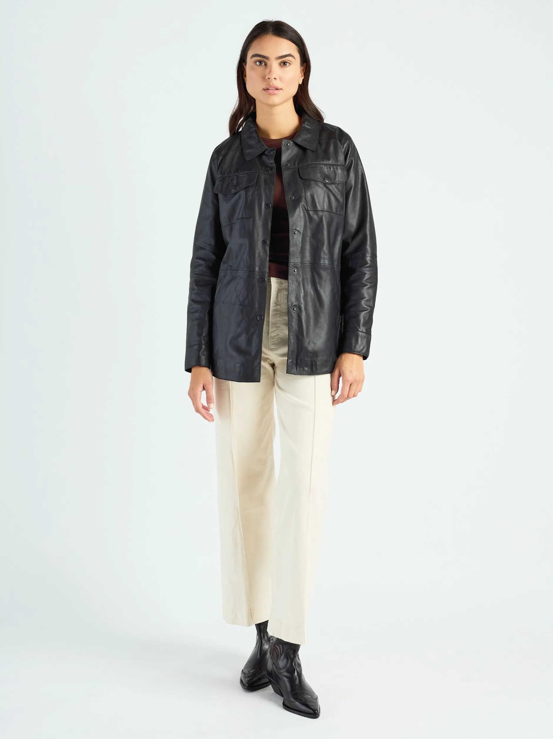 Maze Damen Lederhemd in schwarz