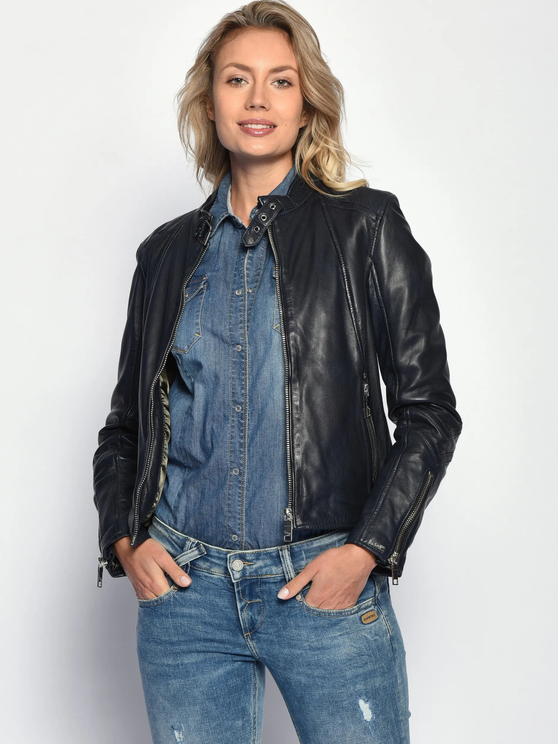 Maze Damen Lederjacke in blau