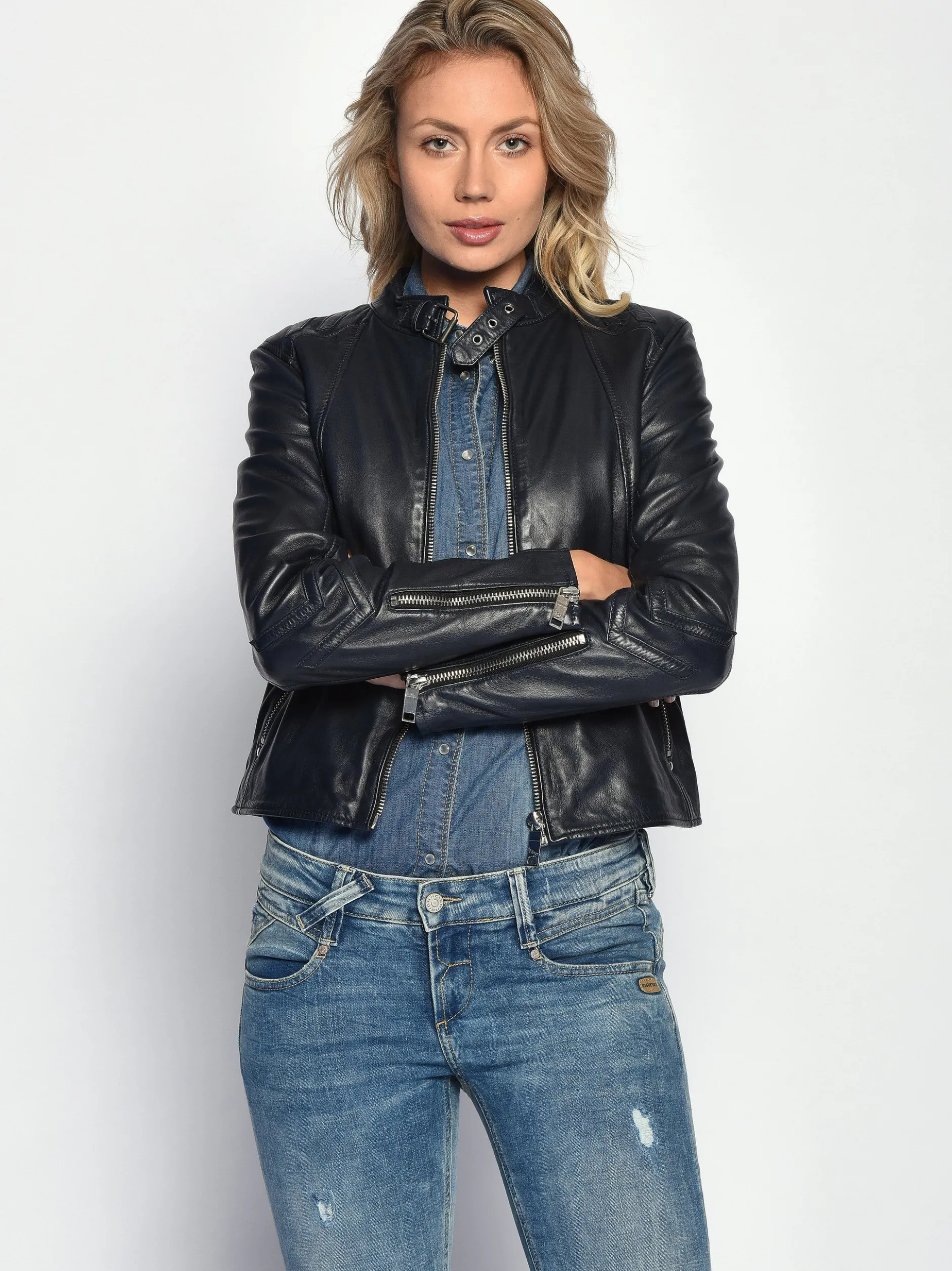 Maze Damen Lederjacke in blau