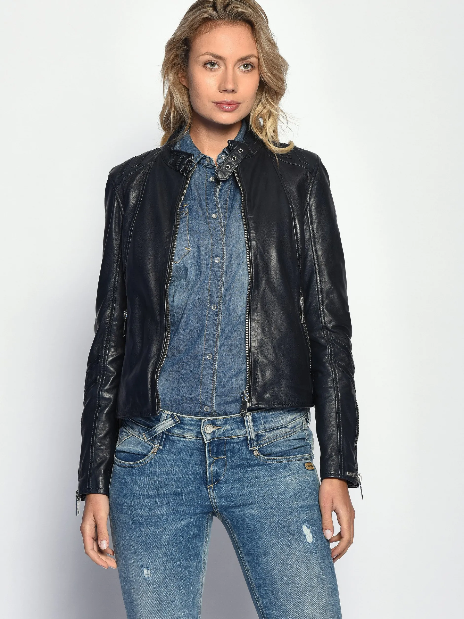 Maze Damen Lederjacke in blau