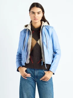 Maze Damen Lederjacke in blau