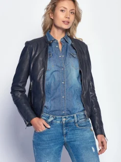 Maze Damen Lederjacke in blau