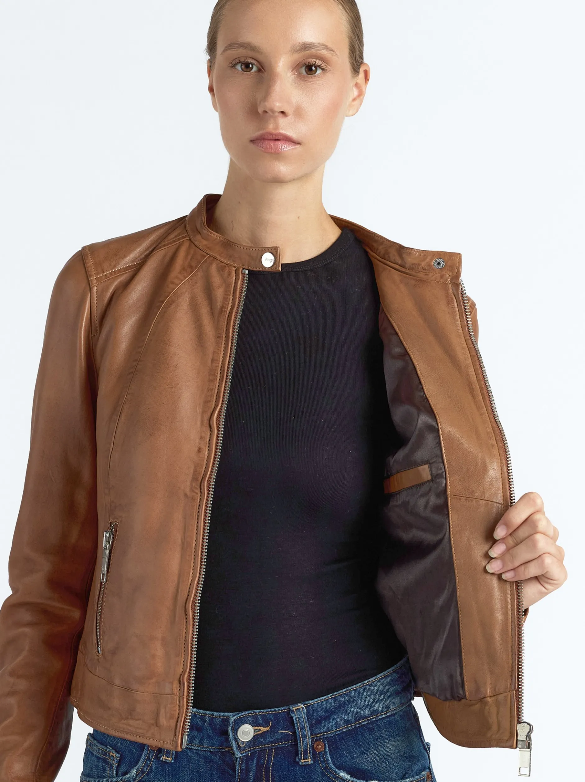 Maze Damen Lederjacke in cognac