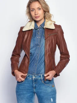 Maze Damen Lederjacke in cognac