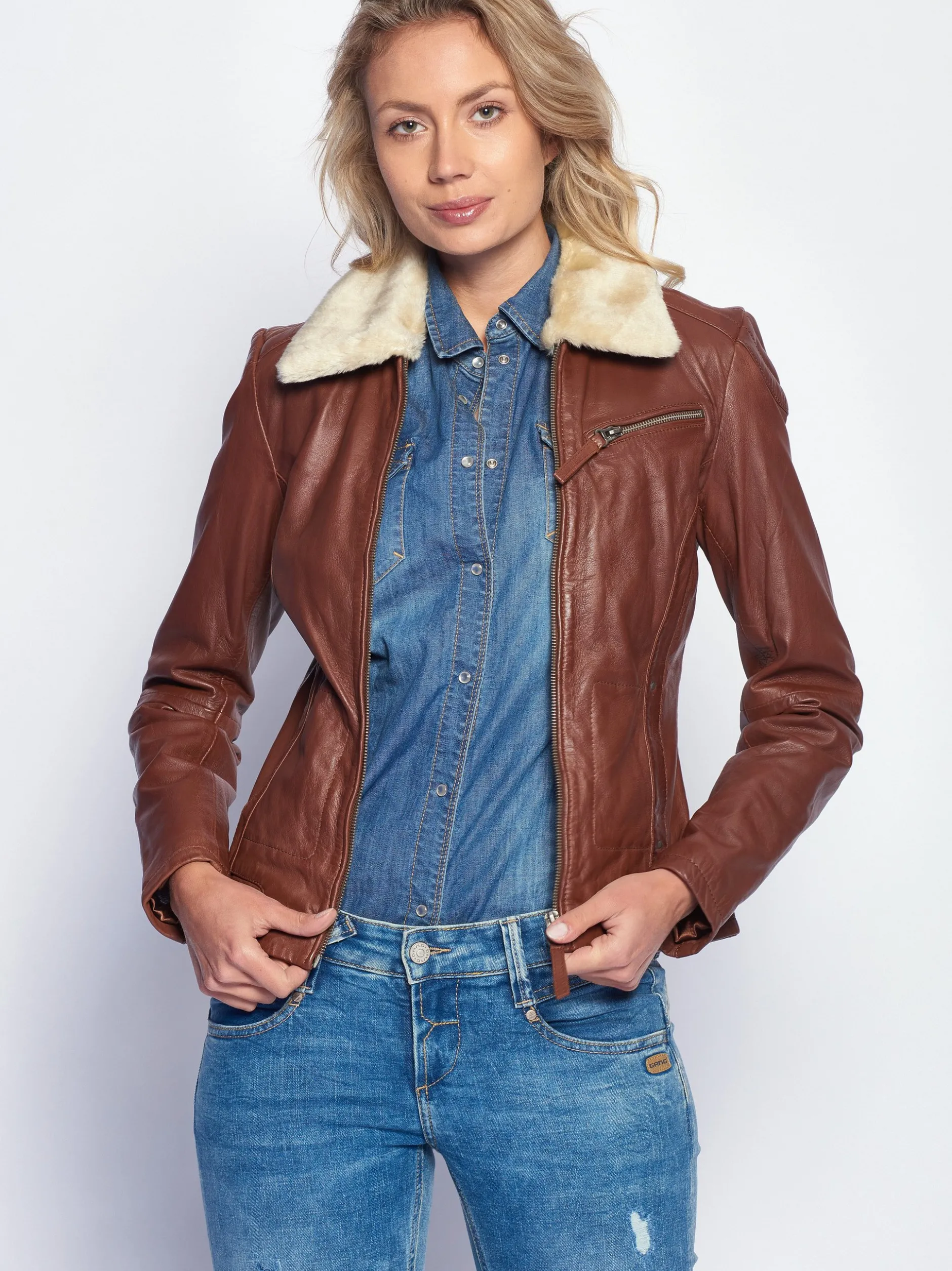 Maze Damen Lederjacke in cognac