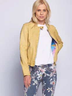 Maze Damen Lederjacke in gelb