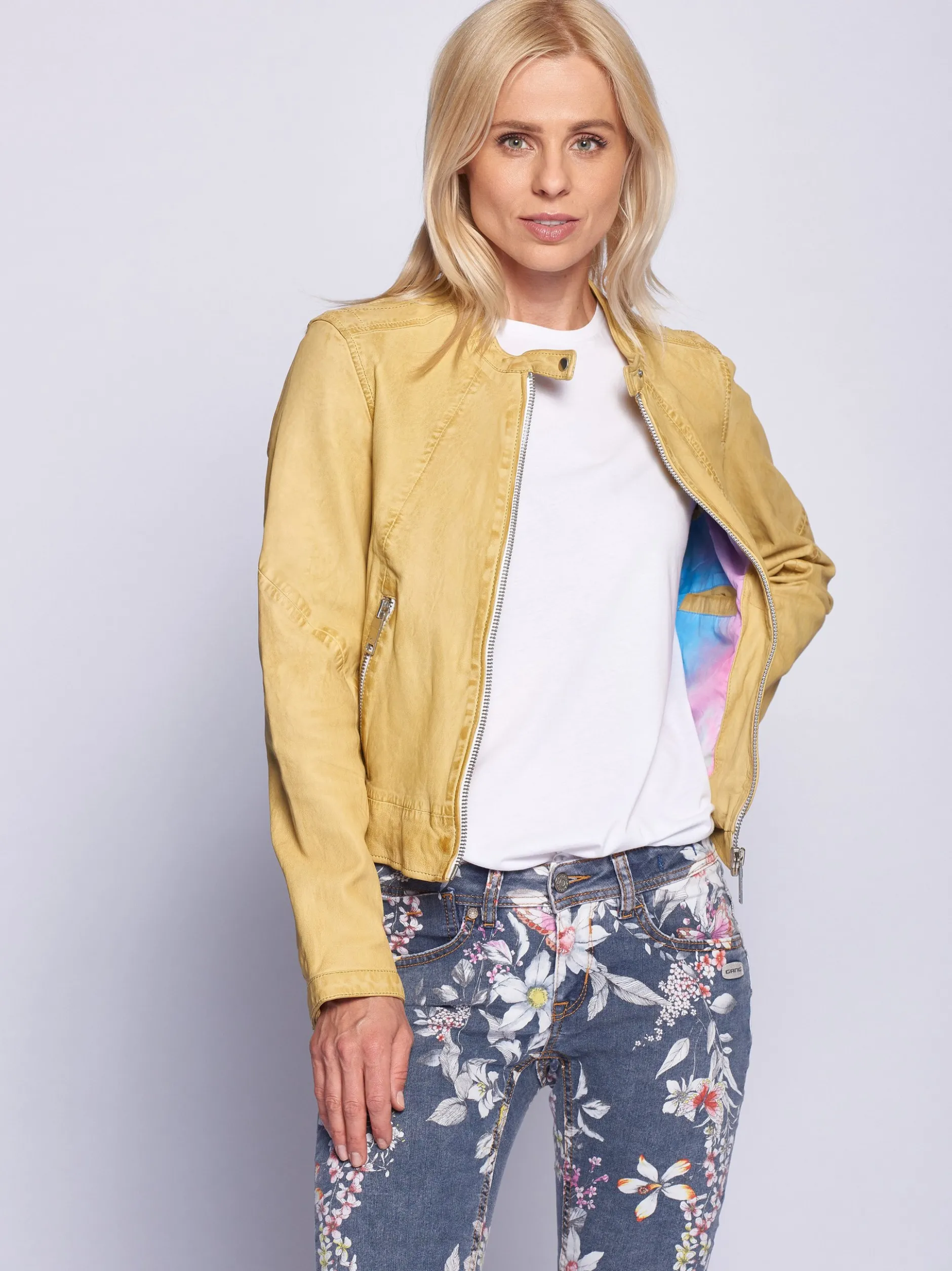 Maze Damen Lederjacke in gelb