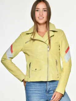 Maze Damen Lederjacke in gelb