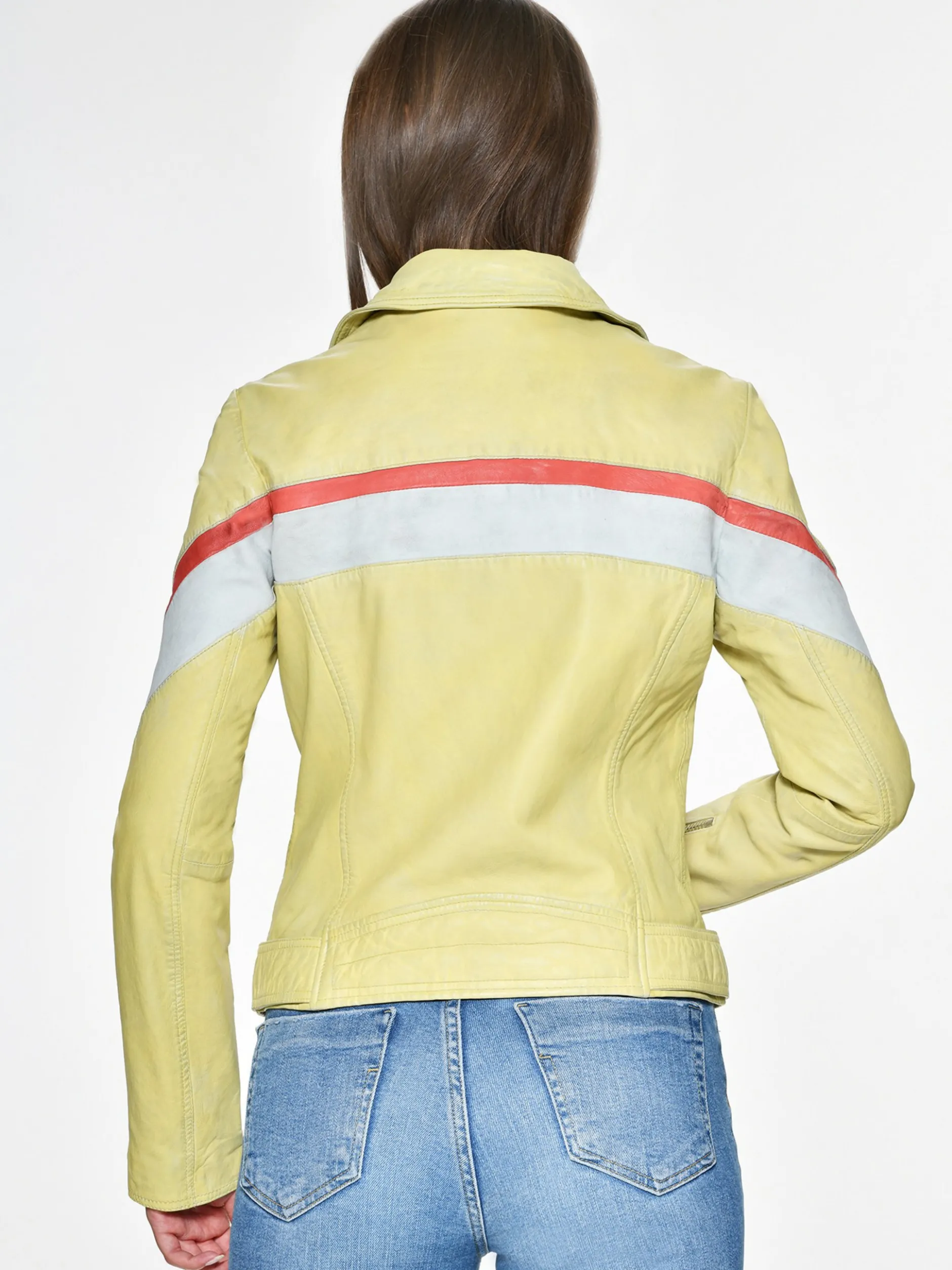 Maze Damen Lederjacke in gelb