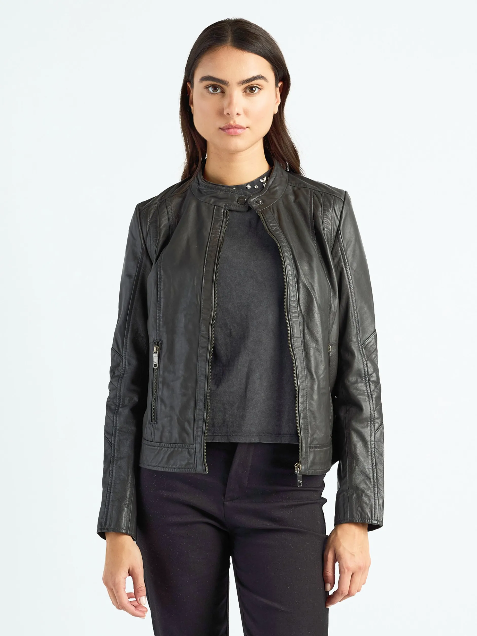 Maze Damen Lederjacke in grau