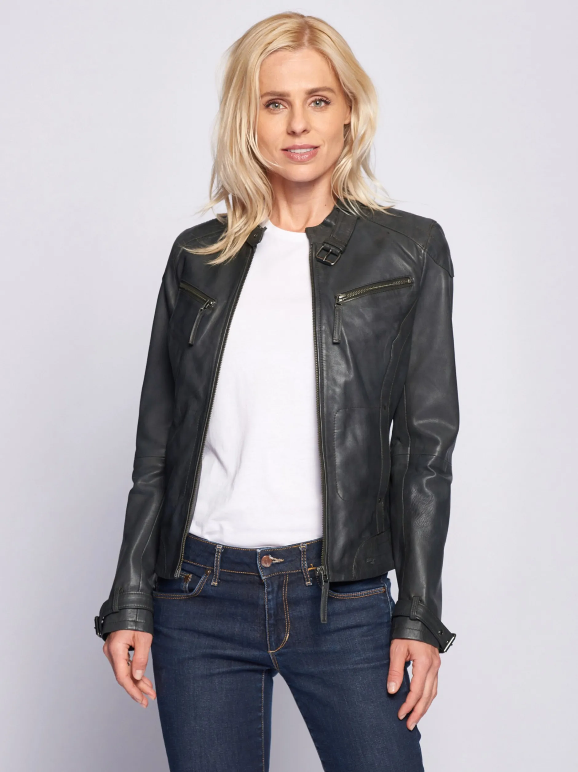Maze Damen Lederjacke in grau