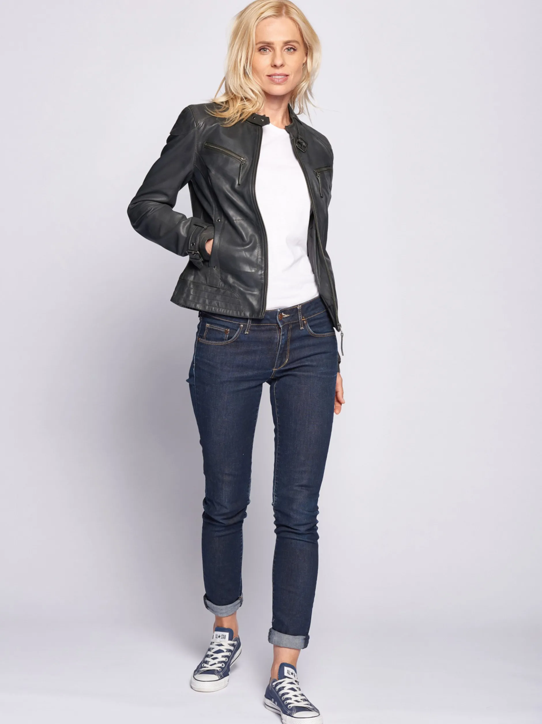 Maze Damen Lederjacke in grau