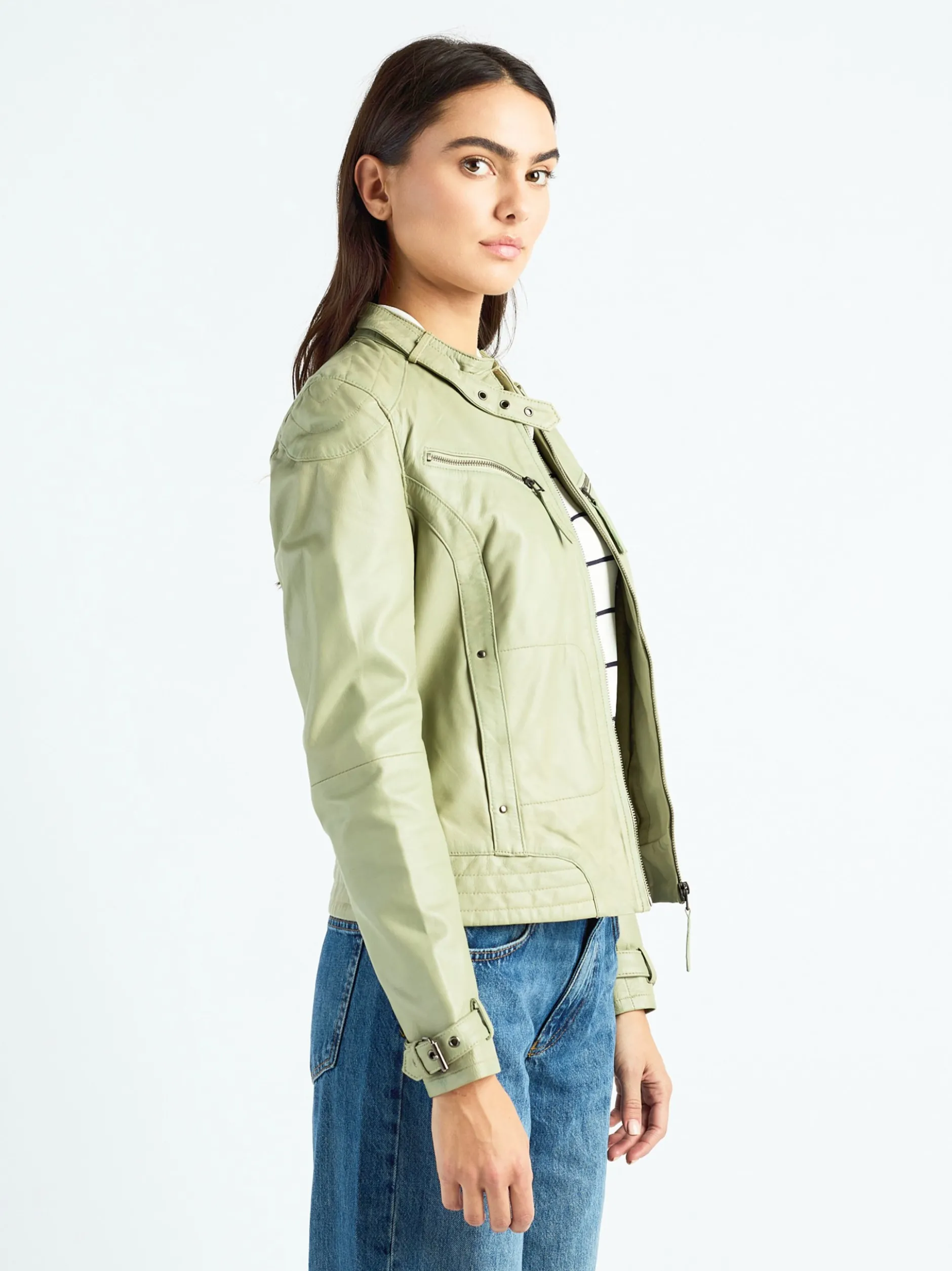 Maze Damen Lederjacke in grau
