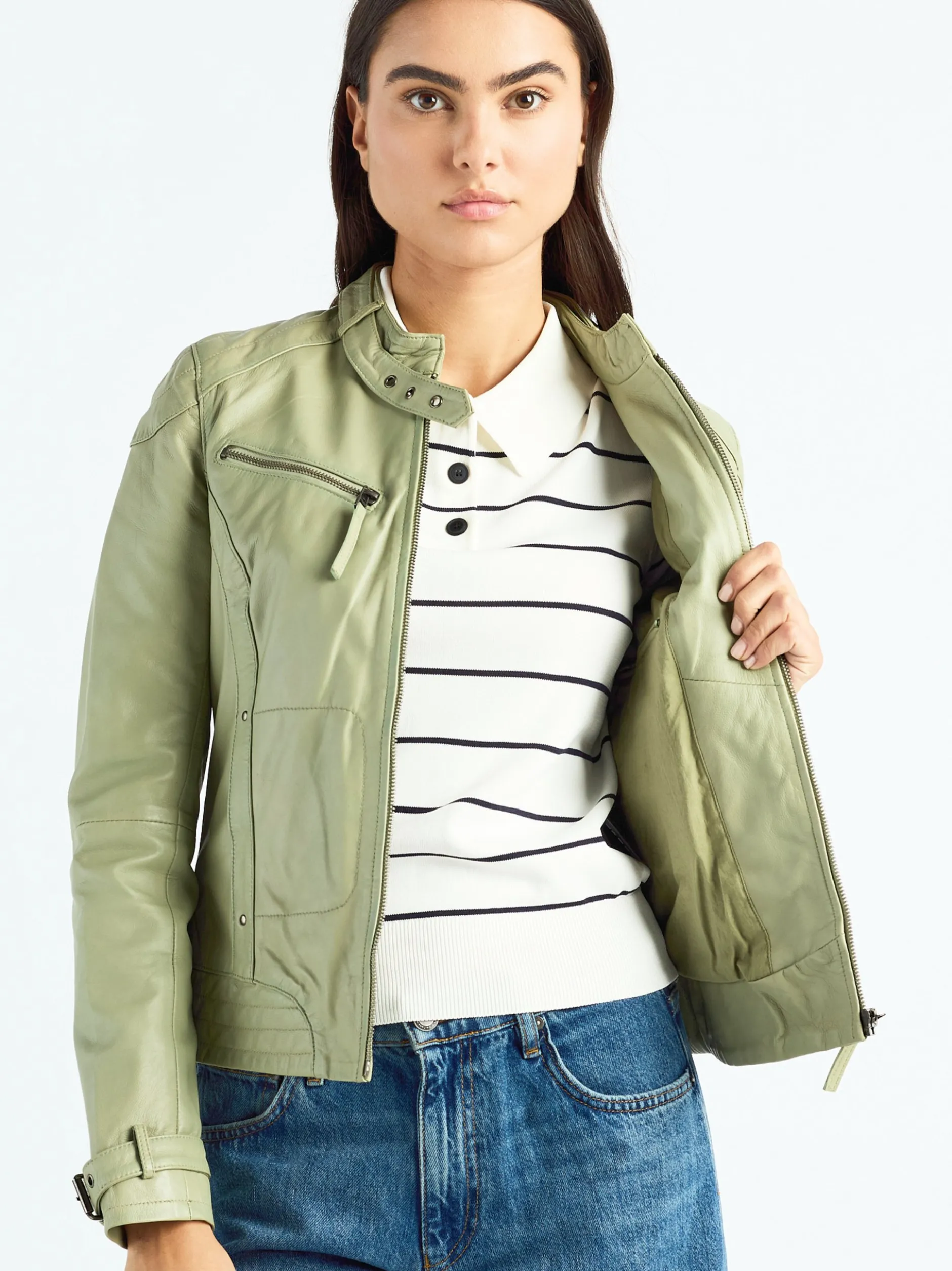 Maze Damen Lederjacke in grau