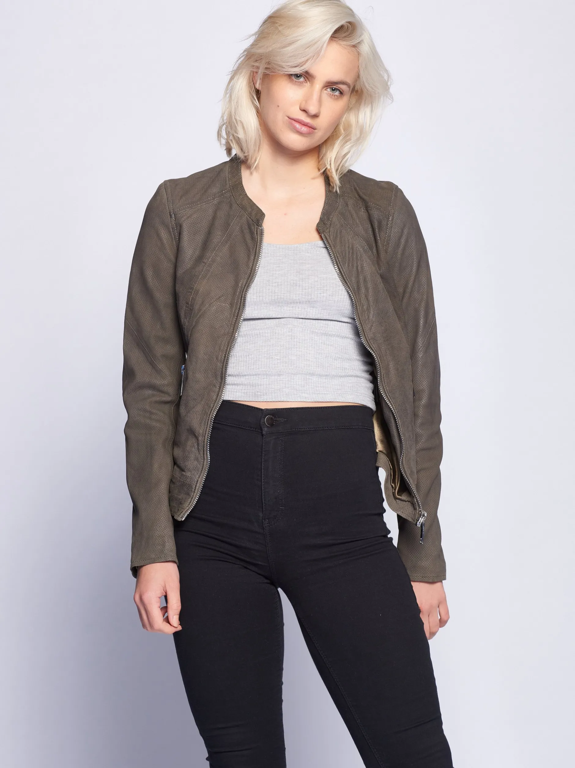 Maze Damen Lederjacke in grün