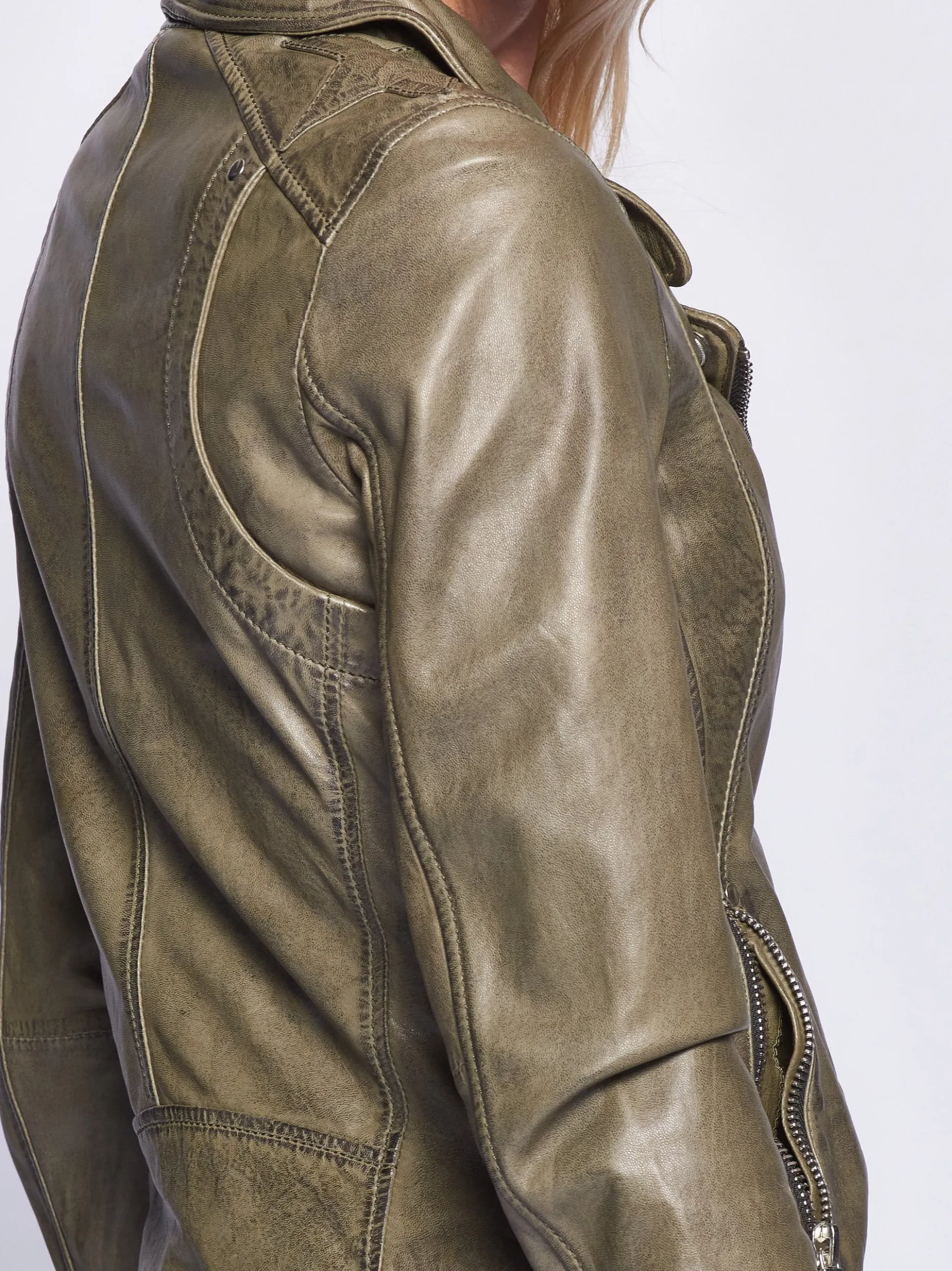 Maze Damen Lederjacke in grün