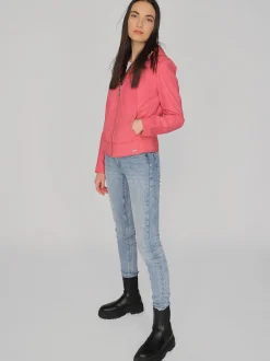 Maze Damen Lederjacke in koralle