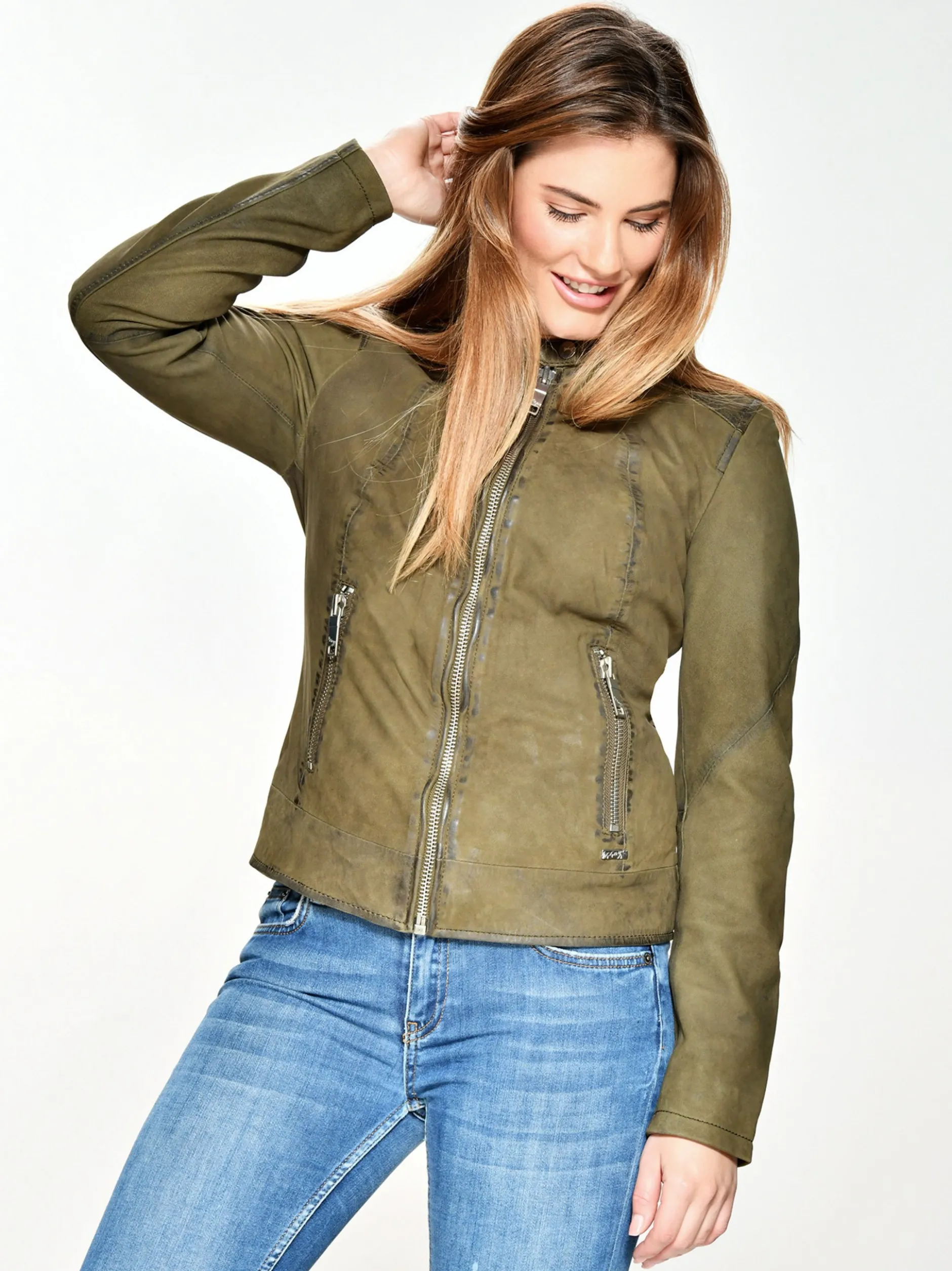 Maze Damen Lederjacke in oliv