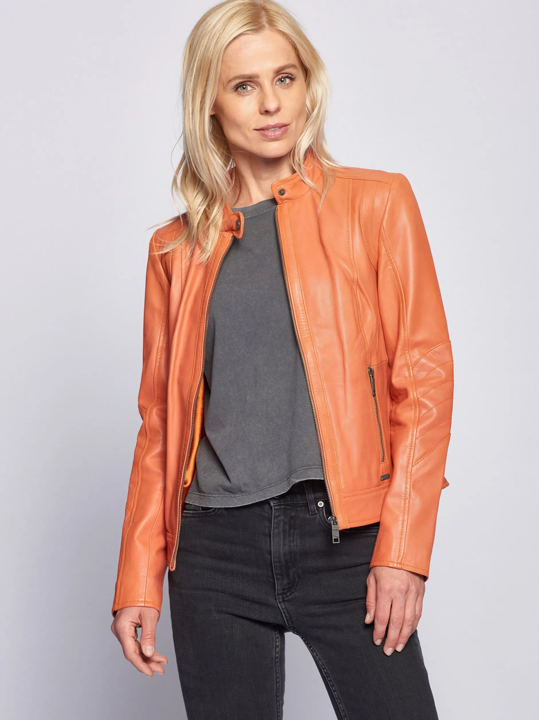 Maze Damen Lederjacke in orange