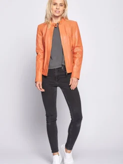 Maze Damen Lederjacke in orange