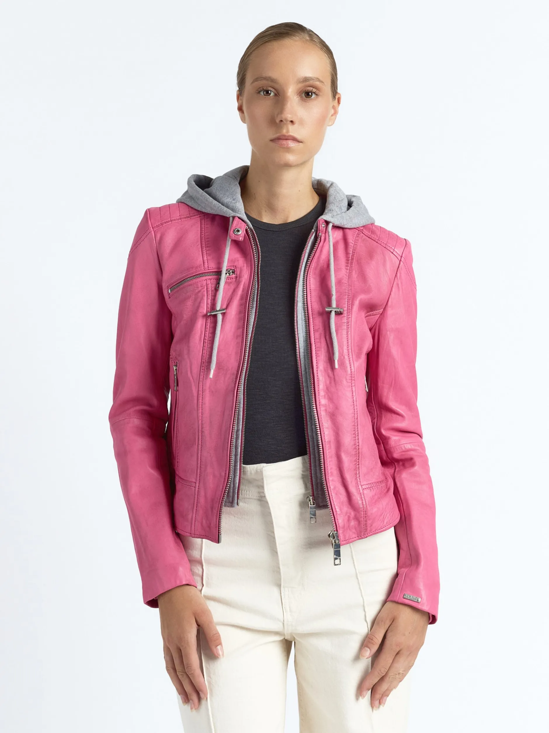Maze Damen Lederjacke in pink