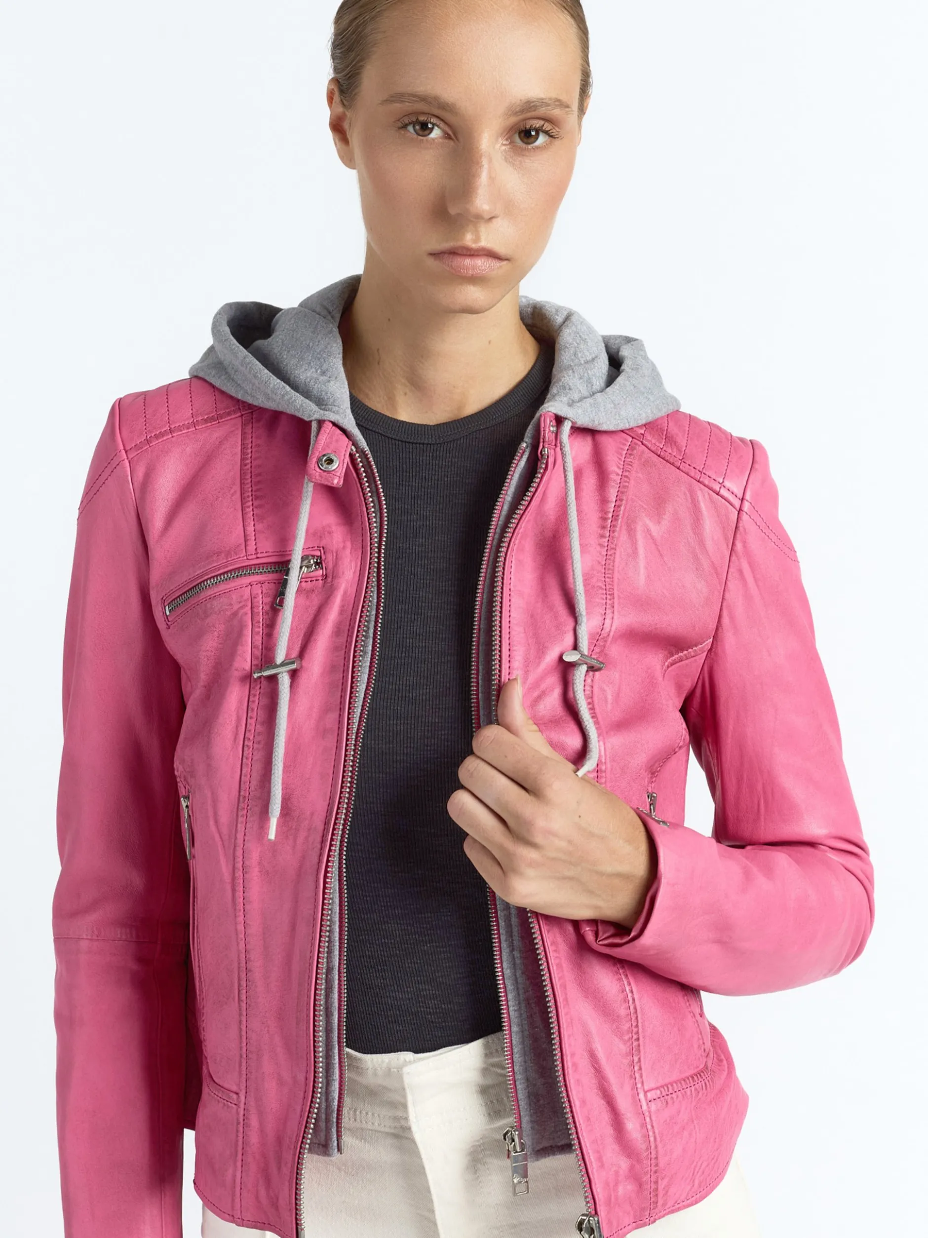 Maze Damen Lederjacke in pink