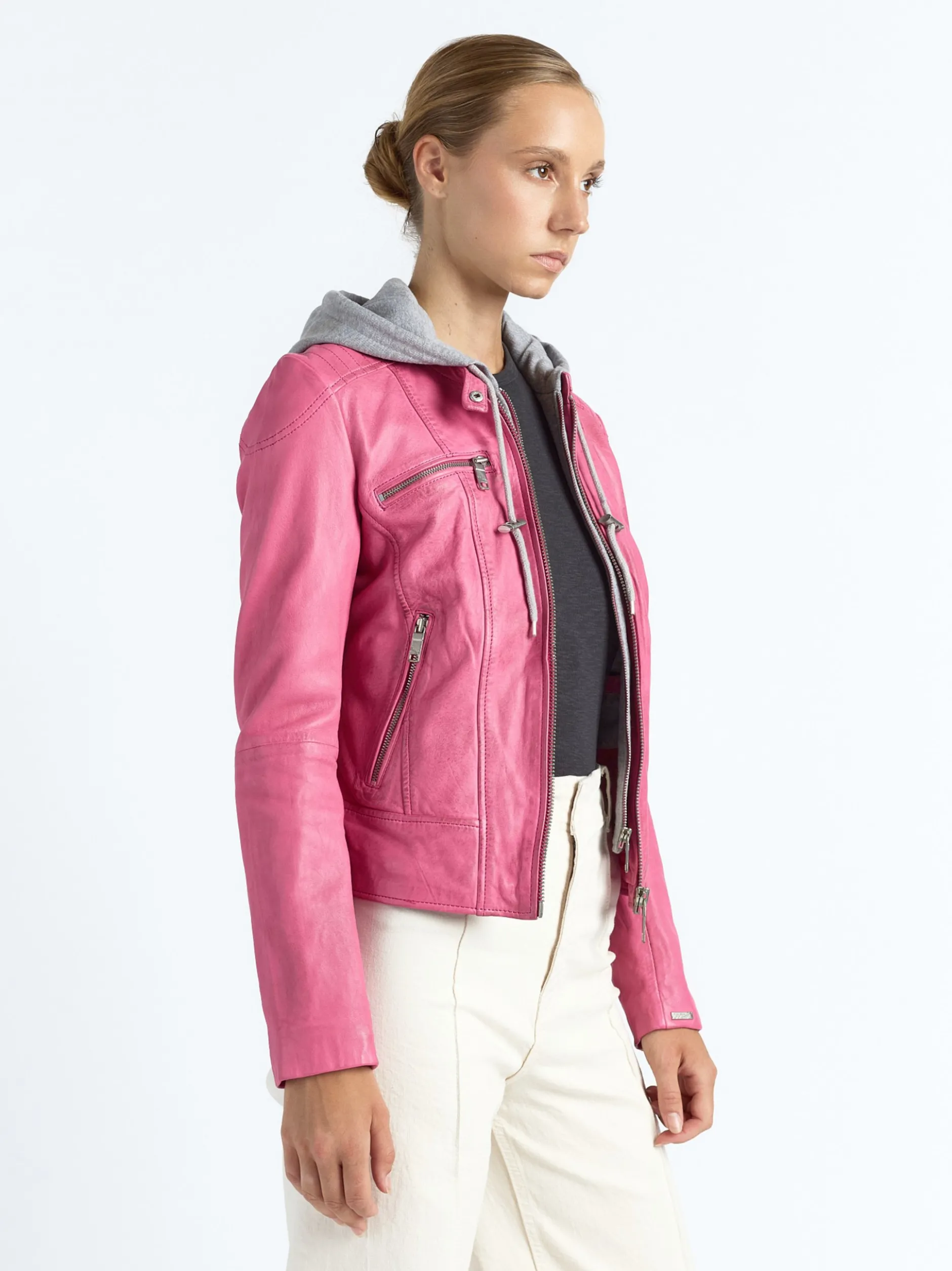 Maze Damen Lederjacke in pink