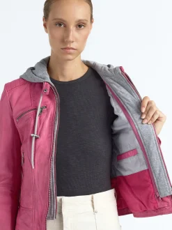 Maze Damen Lederjacke in pink