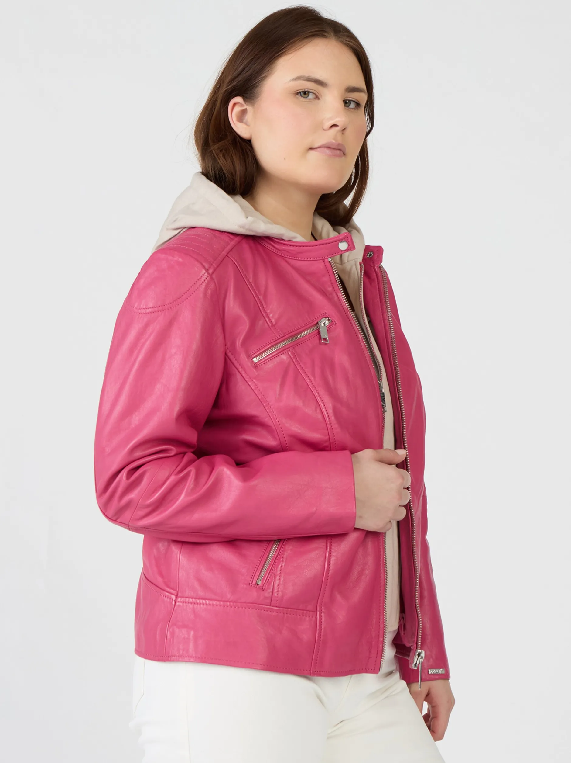 Maze Damen Lederjacke in pink