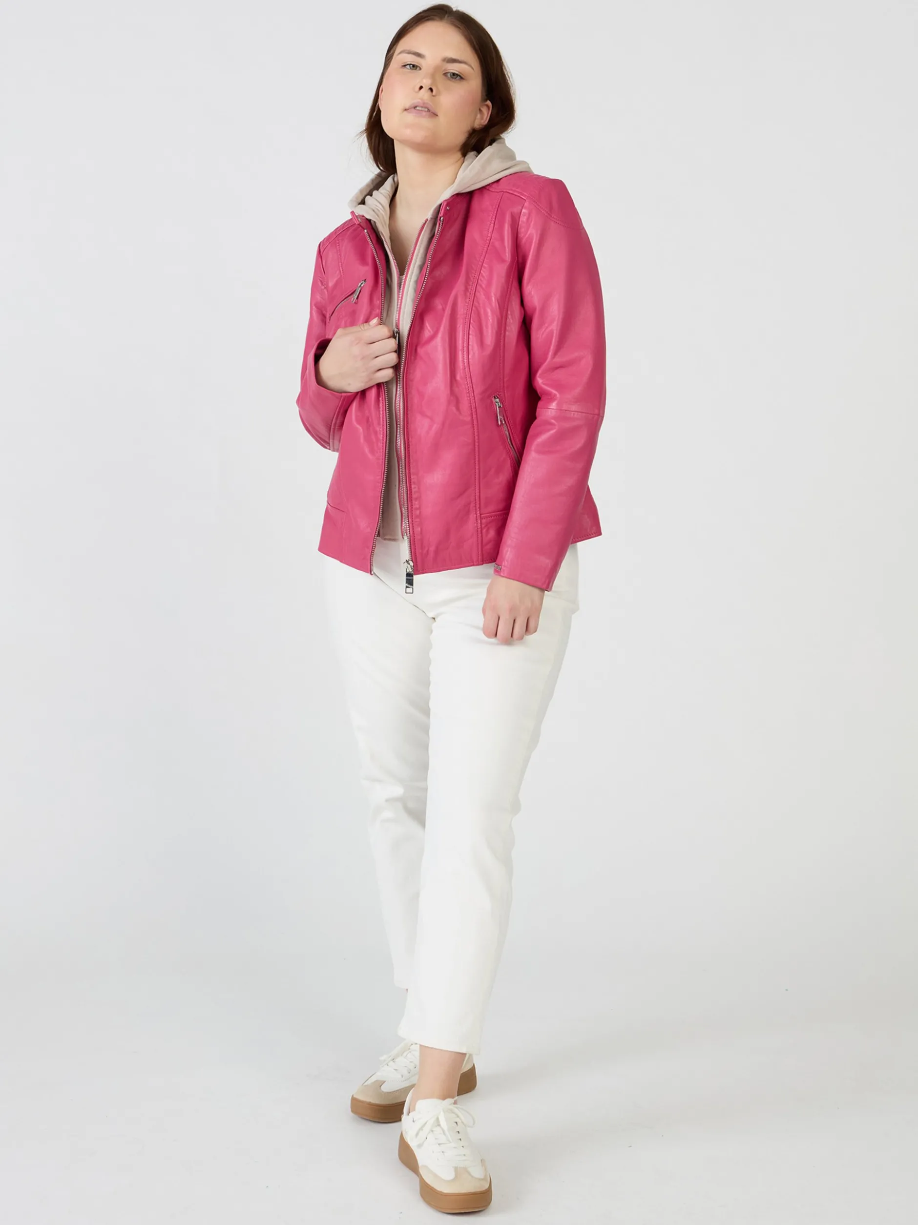 Maze Damen Lederjacke in pink